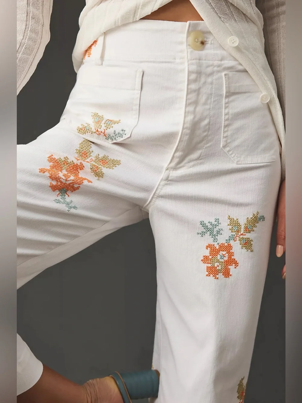 Anthropologie Maeve Denim Colette Embroidered Pants - Size 28 - Picture 3 of 8
